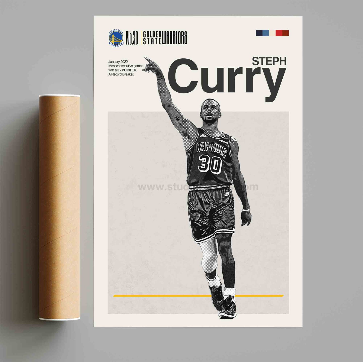 #30 Warriors Mid Century Modern Steph Curry