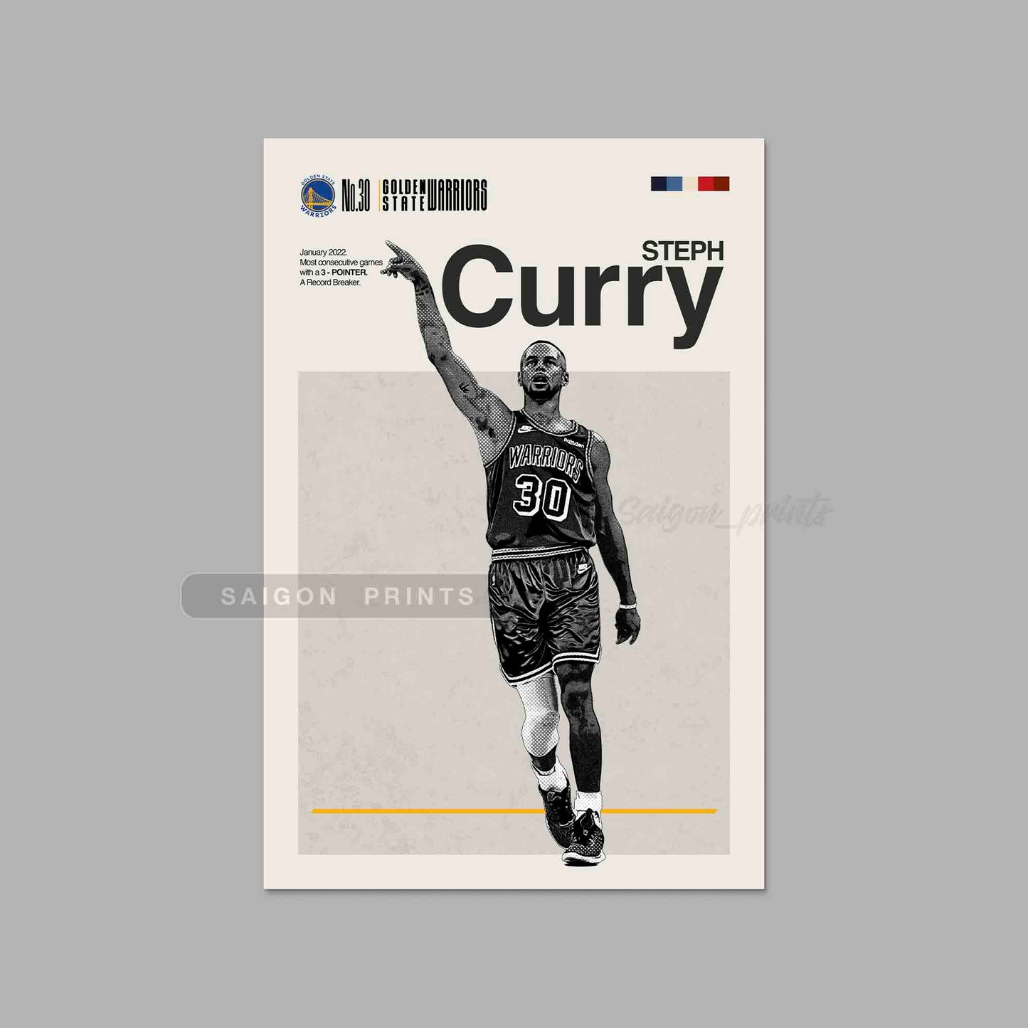 #30 Warriors Mid Century Modern Steph Curry