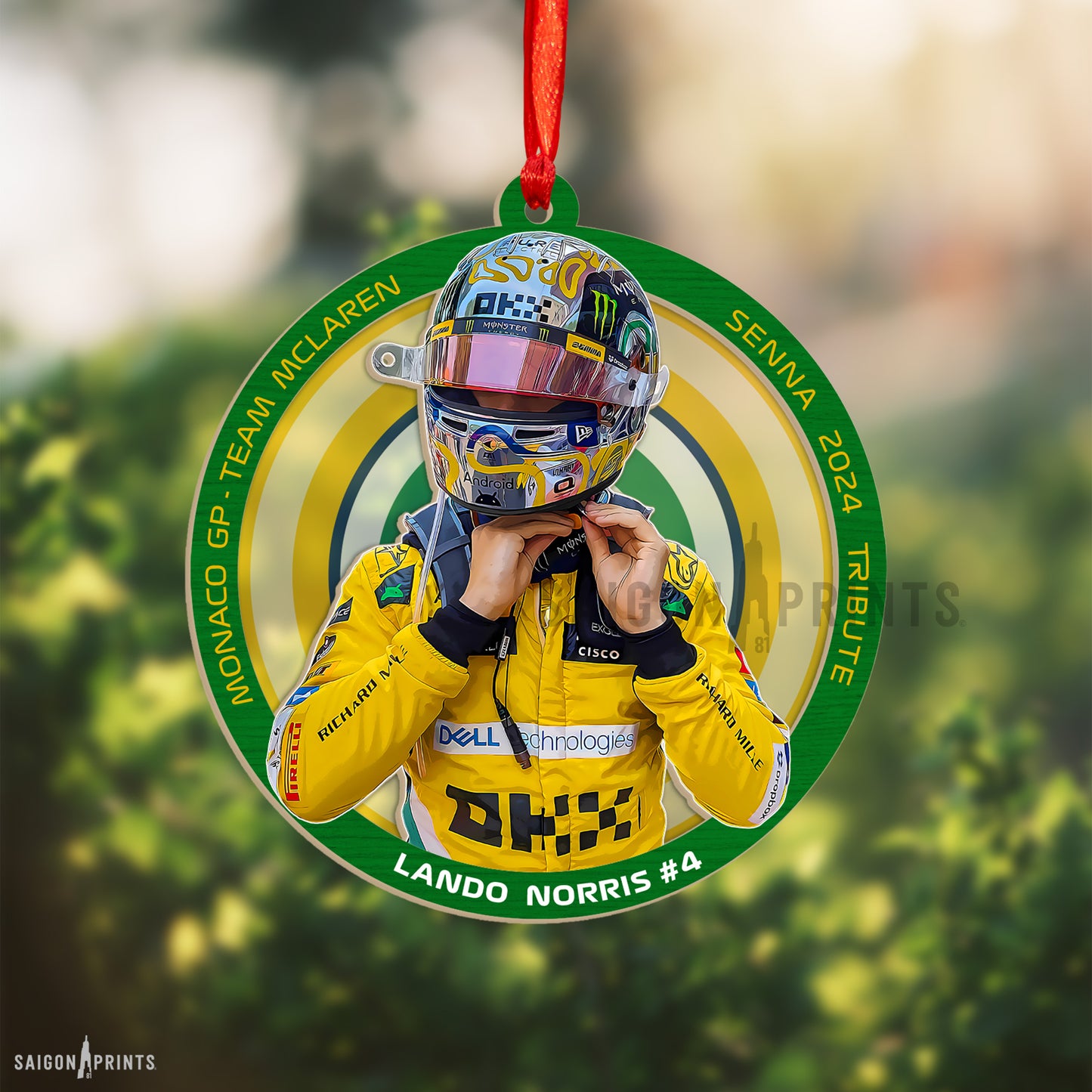 F1 Racing Ornament, Senna Mclaren Car Hanging Decor, 4in Tall Clear Acrylic Art Front and Back