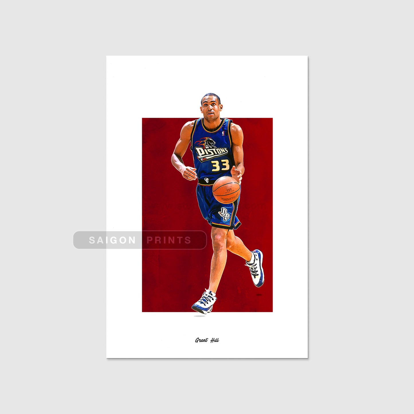 Grant Hill Poster, Pistons Basketball Fan Art Print, Man Cave Gift